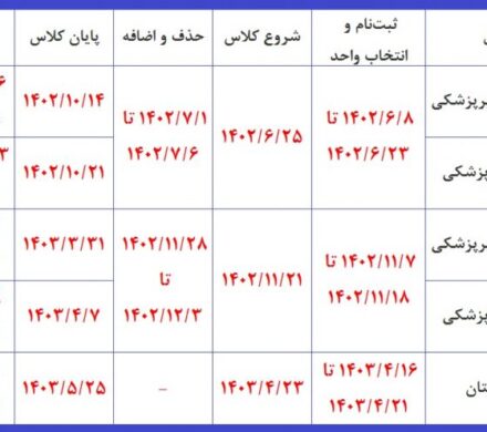 تقویم آموزشی سال تحصیلی ۱۴۰۳-۱۴۰۲ دانشگاه آزاد اسلامی